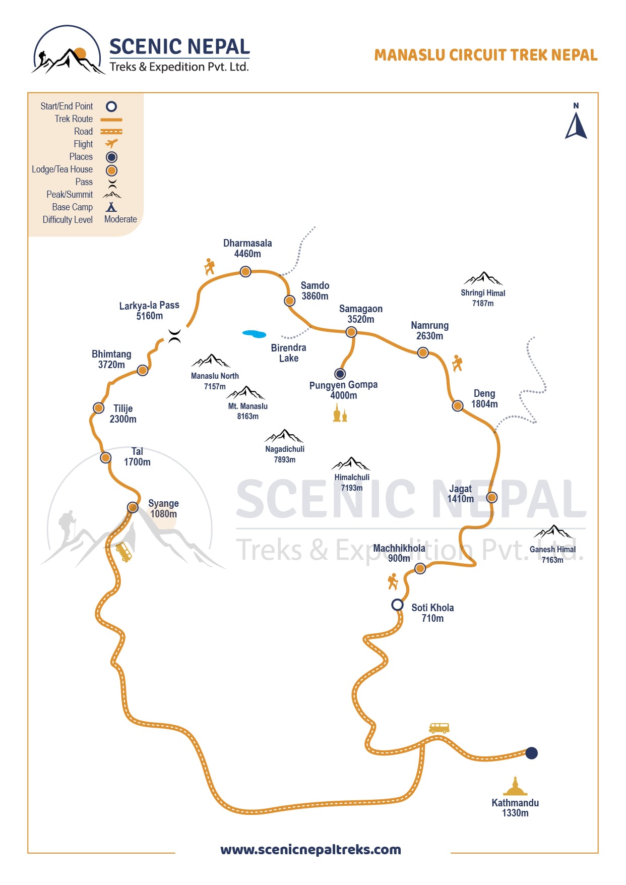 Manaslu Circuit Trekking Map 
